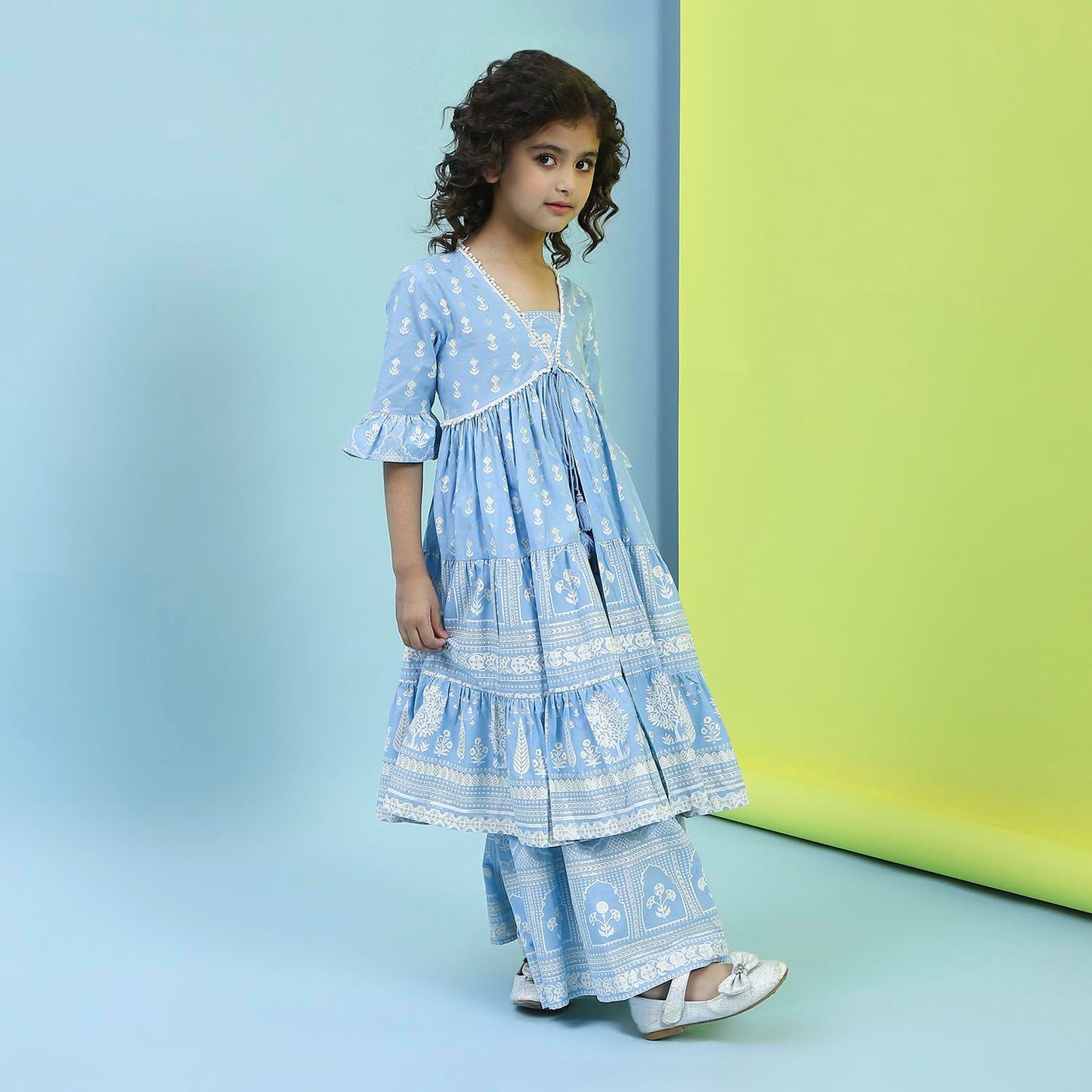 Biba Girl's Cotton Kurta, Bottom (KWFLPRT6425SS25POWBLU_Powder Blue