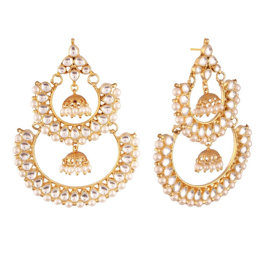 Accessher Traditional Gold Plated Dangle Earrings with Jadau Kundan, Pearl Chandbali, and Jhumki for Women and Girls