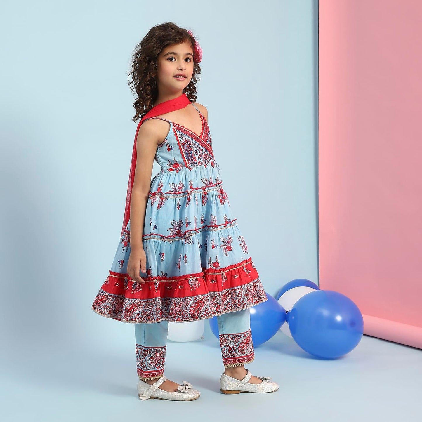 Biba Girl's Cotton Kurta Set (KWPAISLEY6399SS25SKBLU_Sky Blue