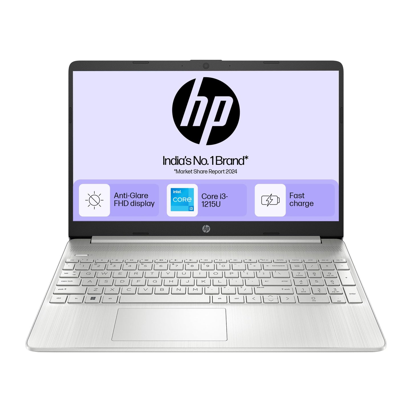 HP 15s, 12th Gen Intel Core i3-1215U Laptop (8GB DDR4, 512GB SSD) Anti-Glare, 15.6"/39.6cm,FHD, Win 11, MS Office 21, Silver, 1.69kg, Intel UHD Graphics, HD Camera, Dual Speakers, fy5006tu