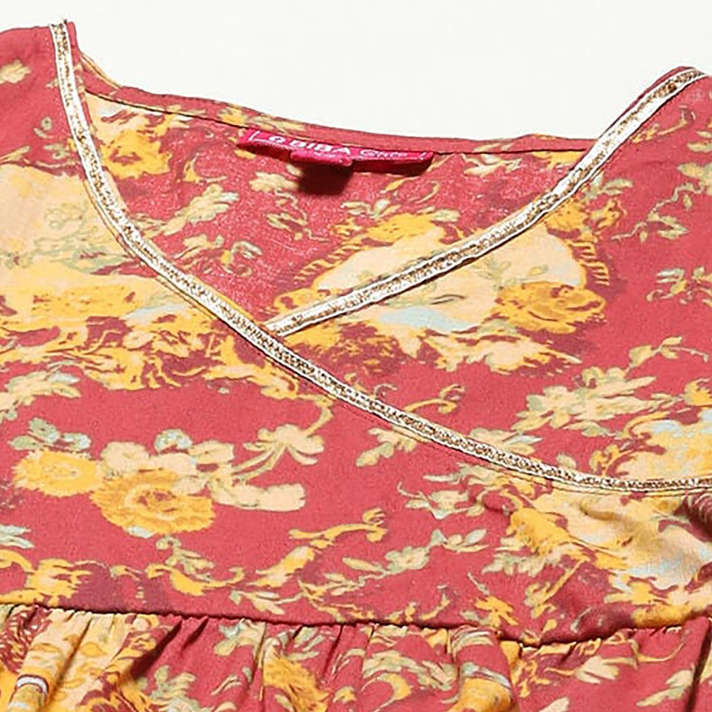 BIBA Girls Cotton Flared Printed Suit Set (KW5028EAW22RED_Red_4 5 Years)