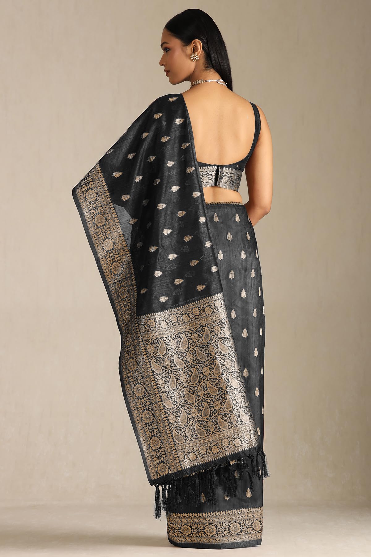 Soch Womens Black Tussar Zari Woven Saree With Zari