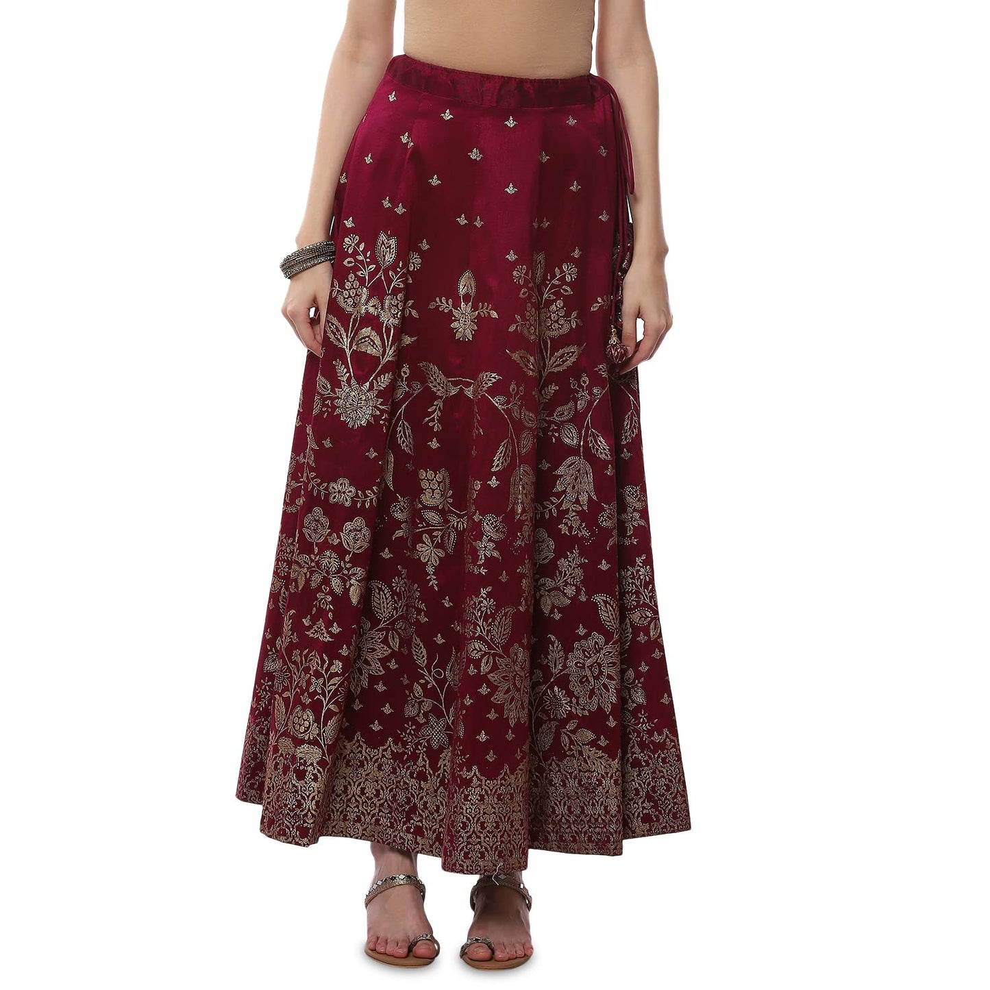 BIBA Women Printed Flared Mix and Match(SKIRTS/T18786_Plum_XL)