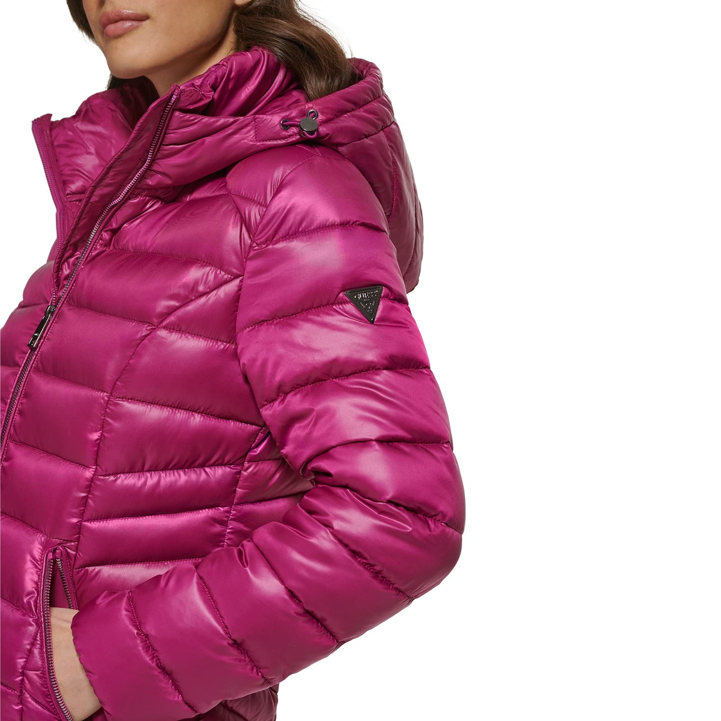 GUESS Women's Mid-Weight Hooded Jacket, Magenta, S