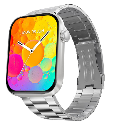 CrossBeats Stellr Newly launched Large 2.01"AMOLED Display 1000 NITS Bluetooth Calling Luxury High-Resolution Smart watch for Men Women |Health tracking| Fast Charge 7days Battery| Steel Strap|Silver