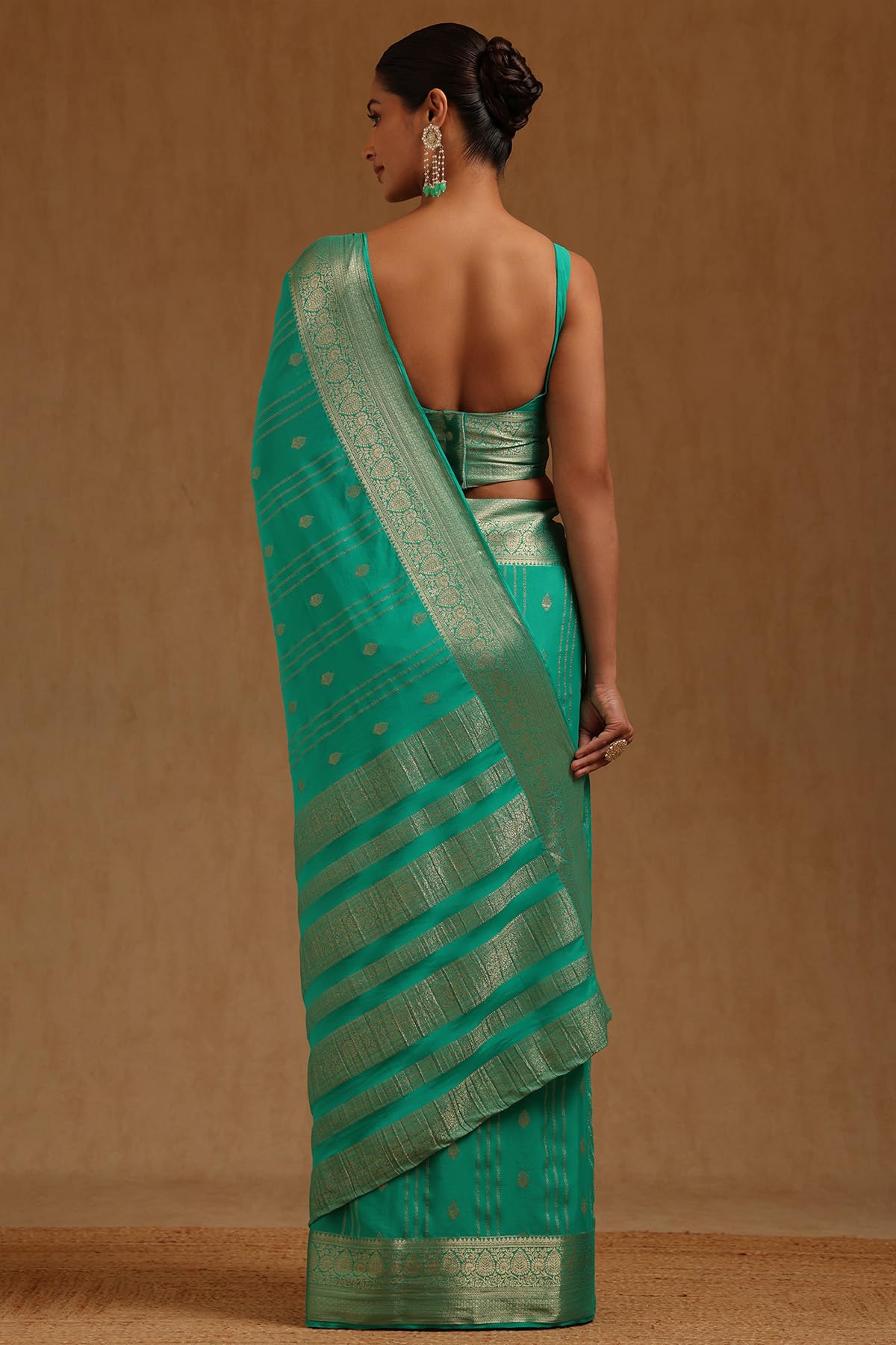 Soch Womens Light Green Georgette Zari Woven Saree With Zari Woven