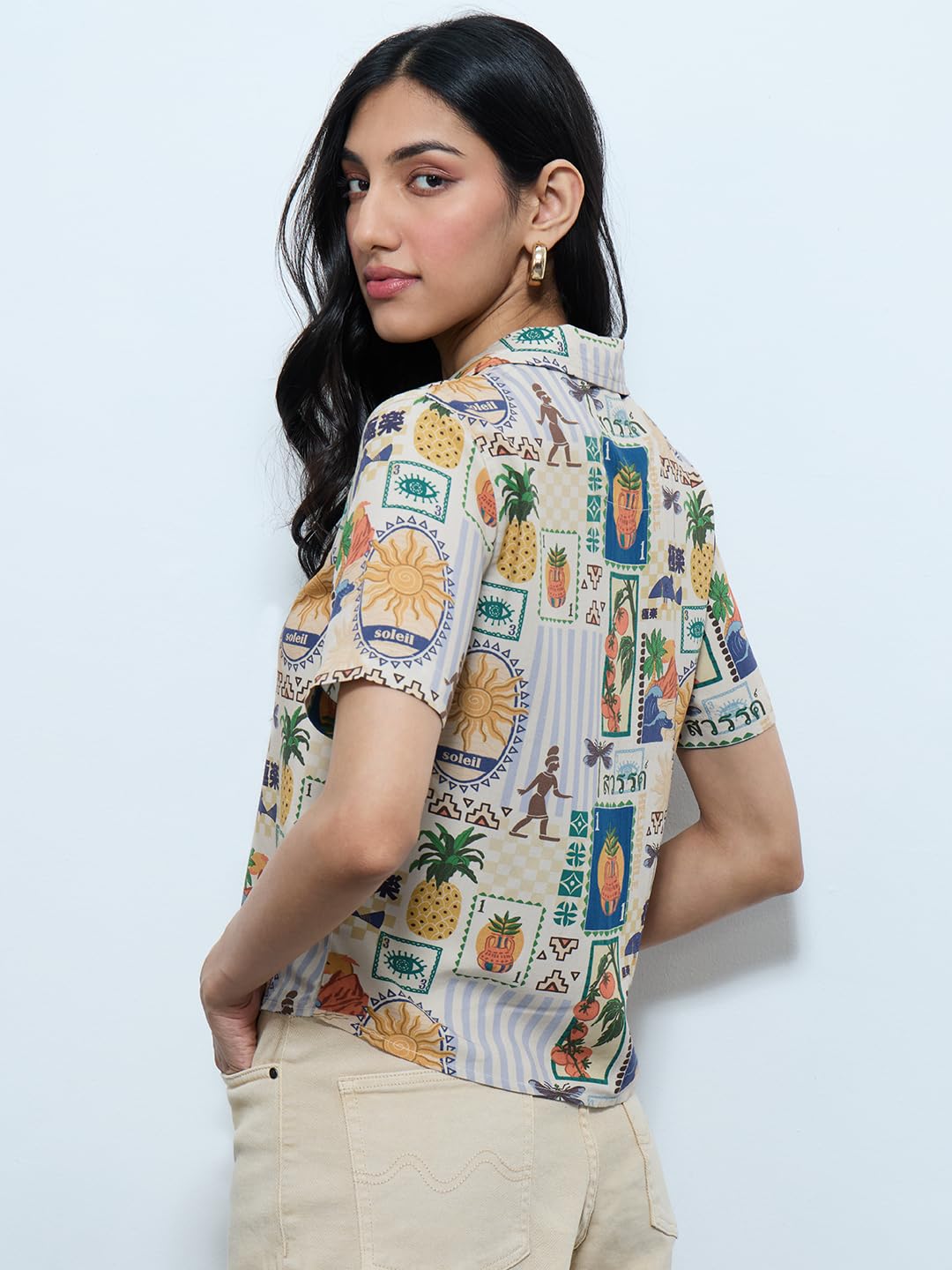 The Souled Store Originals: Tropical Mood Women and Girls Short Sleeves Collared Neck All Over Printed Cotton Regular Fit Casual Holiday Shirts