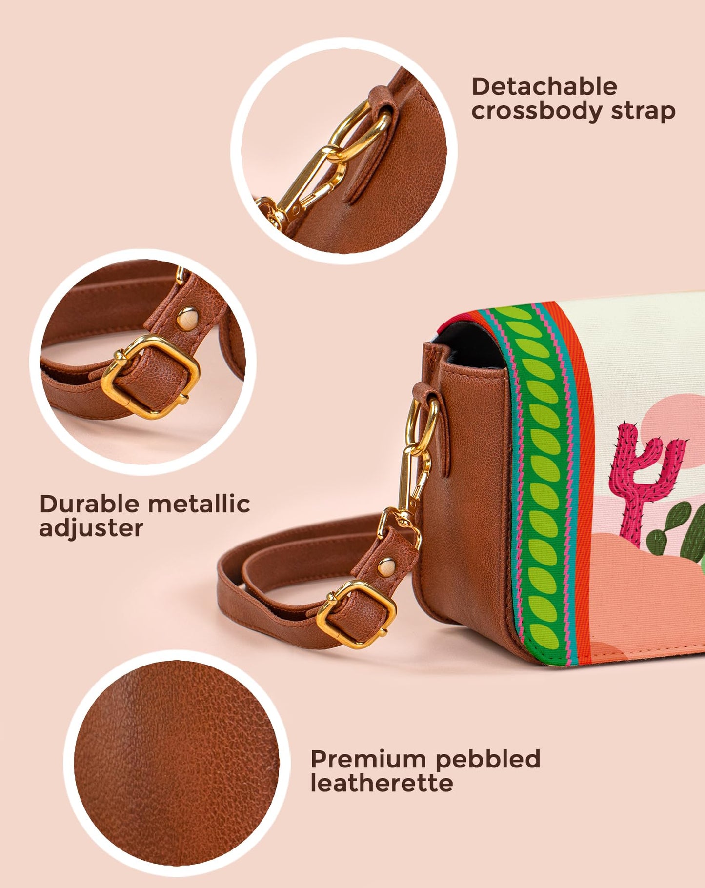 Kalankit Sling Bag | Vegan Leather Sling Bag for Woman, Trendy Crossbody Bags for Women | Everyday Side Bag & Shoulder Purse, Travel Companion & Valentine Gifts for Women | Cactus Clapback