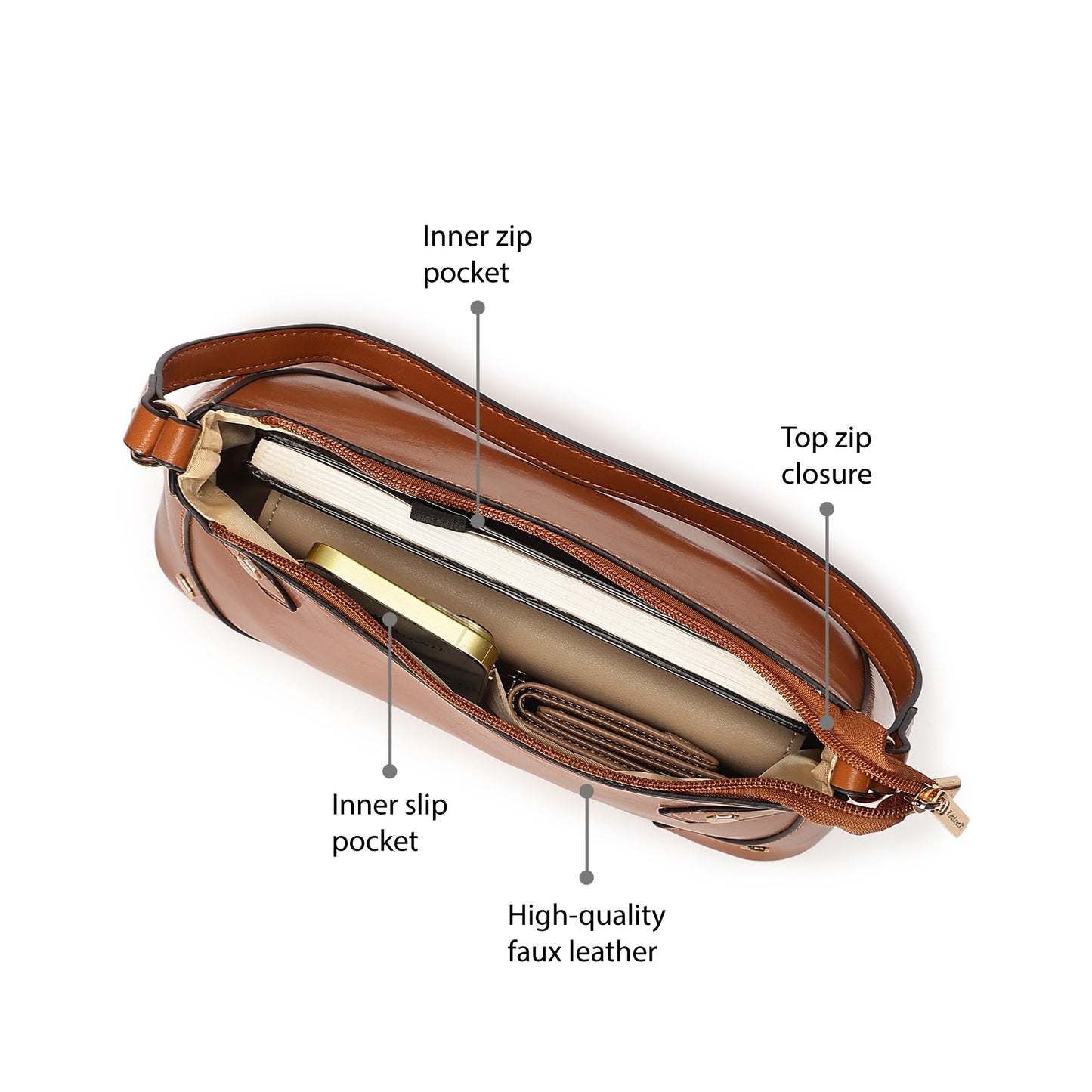 Fastrack Women's Stud Detail Shoulder Bag with Top Zip Closure | Trendy Stitching and Metal Stud Accents, Inner Zip and Slip Pockets | Comfortable Shoulder Strap | Trendy Women's Handbags