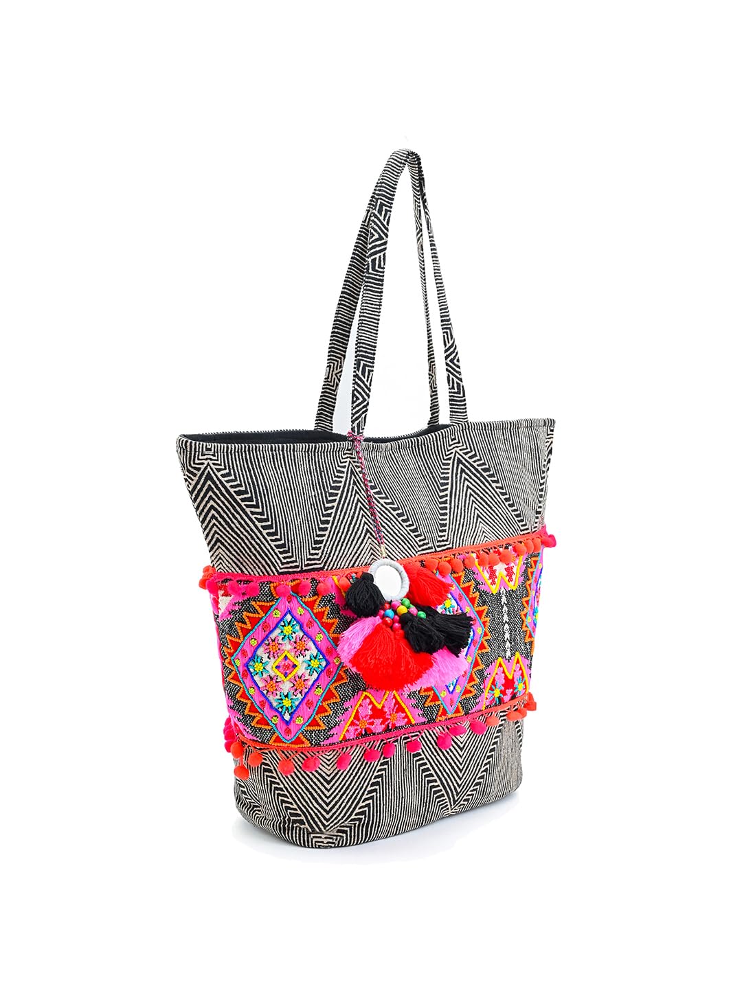 Boho Girl Oversized Tote | Handbag for Shopping | Travel Tote | Vacations Tote For Women | Double Handles | Detailing With Tassel | Handmade Tote