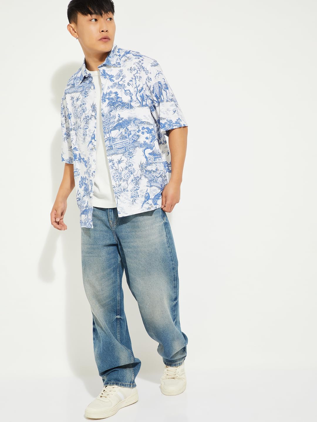 Max URB_N Men Printed Oversized Shirt (Blue_M)