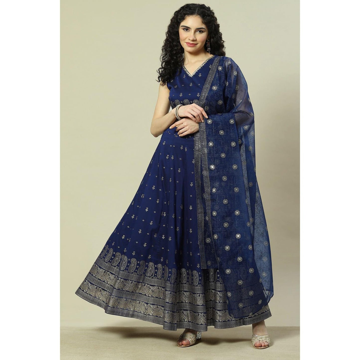 Rangriti Women Indigo Cotton Blend Woven Straight Lehenga Choli Set_36