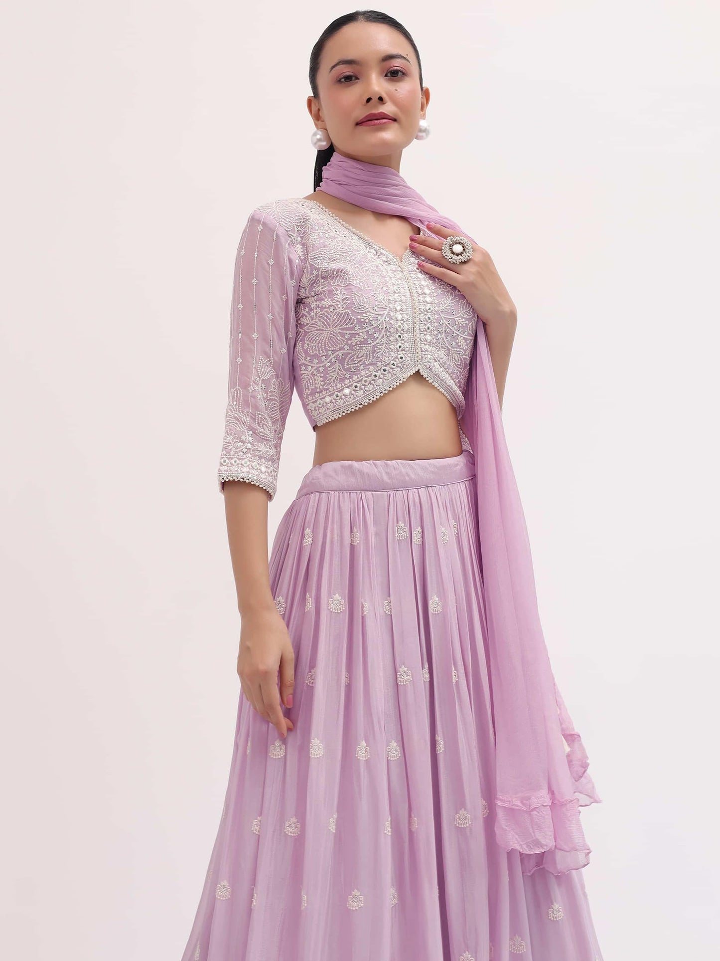 Zeel Clothing Women's Sequins Thread Embroidered Georgette Designer Semi Stitched Lehenga Choli With Dupatta (5127-Pink-Womens-Lehenga-Choli-Latest; Free Size) (Pink)