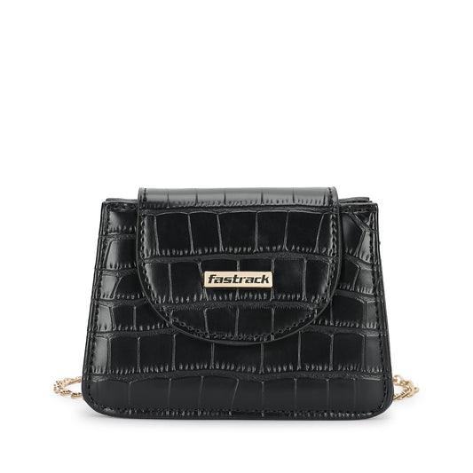Fastrack Croco Textured Mini Sling Bag for Women, Girls and Ladies | Made of Premium PU | Gold Chain Sling Strap with Button Closure