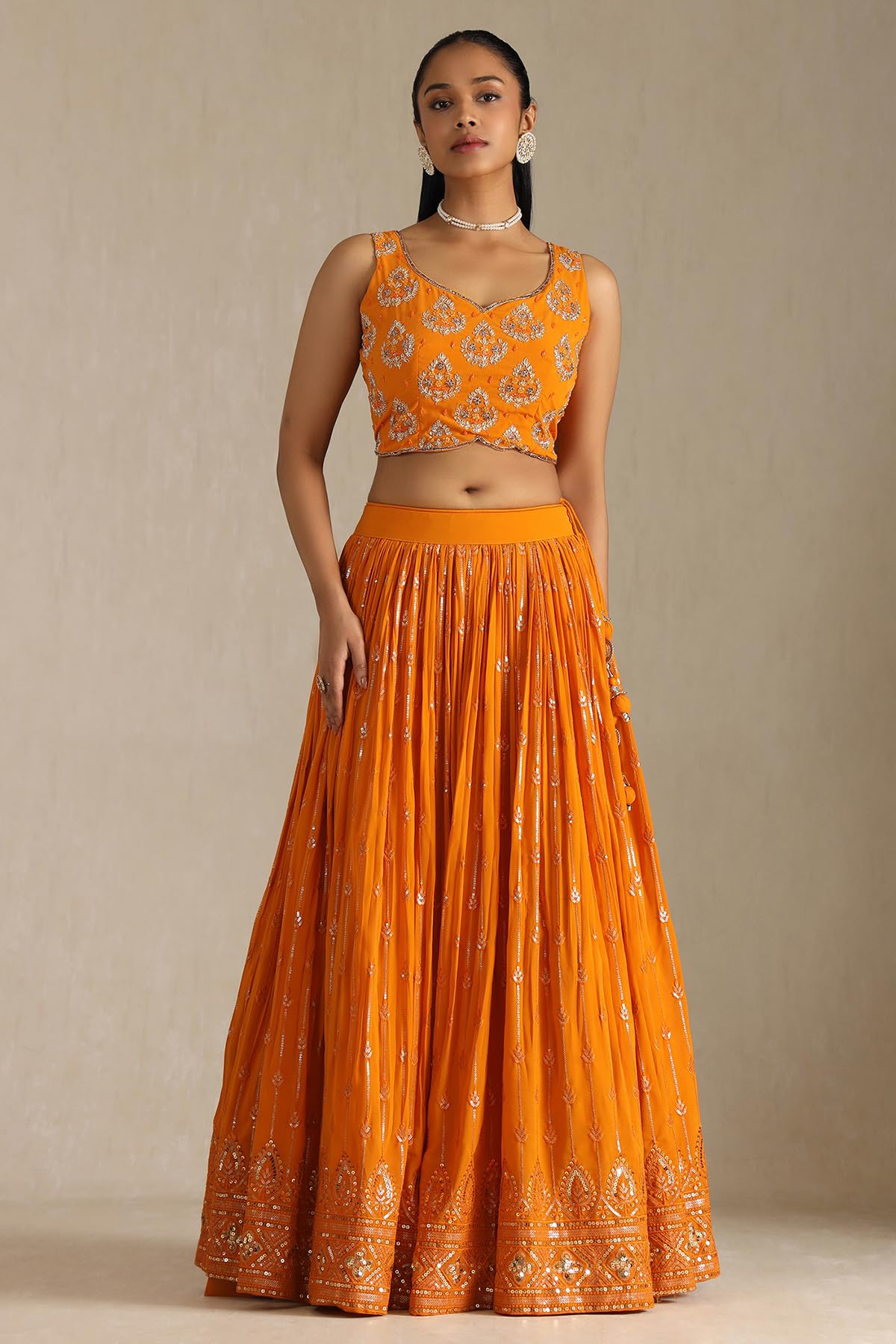 Soch Women's Georgette Lehenga Choli Set (OWS5CD21770_Orange_M)