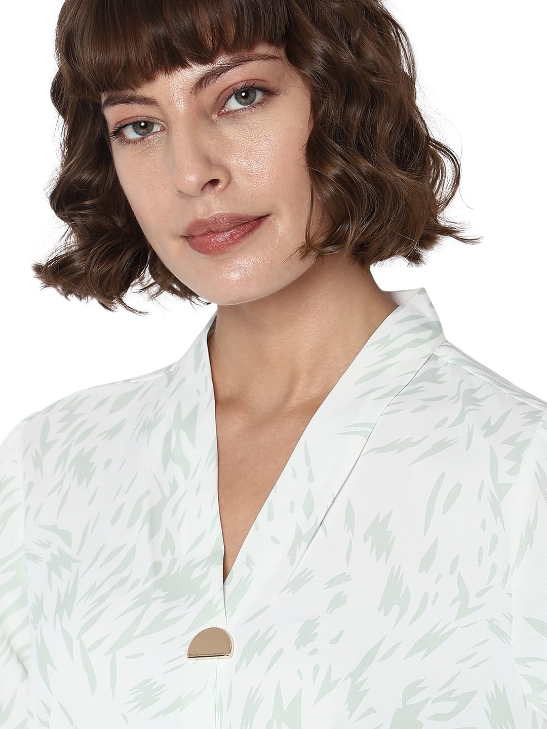 VERO MODA Women Printed Polyester Regular Fit Off White Top