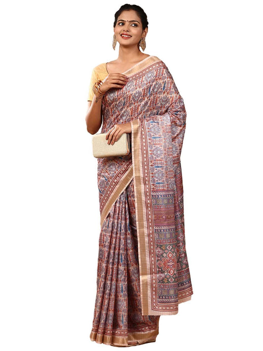 RAMRAJ Women Semi Silk Print Saree Peach(Peach;OS)