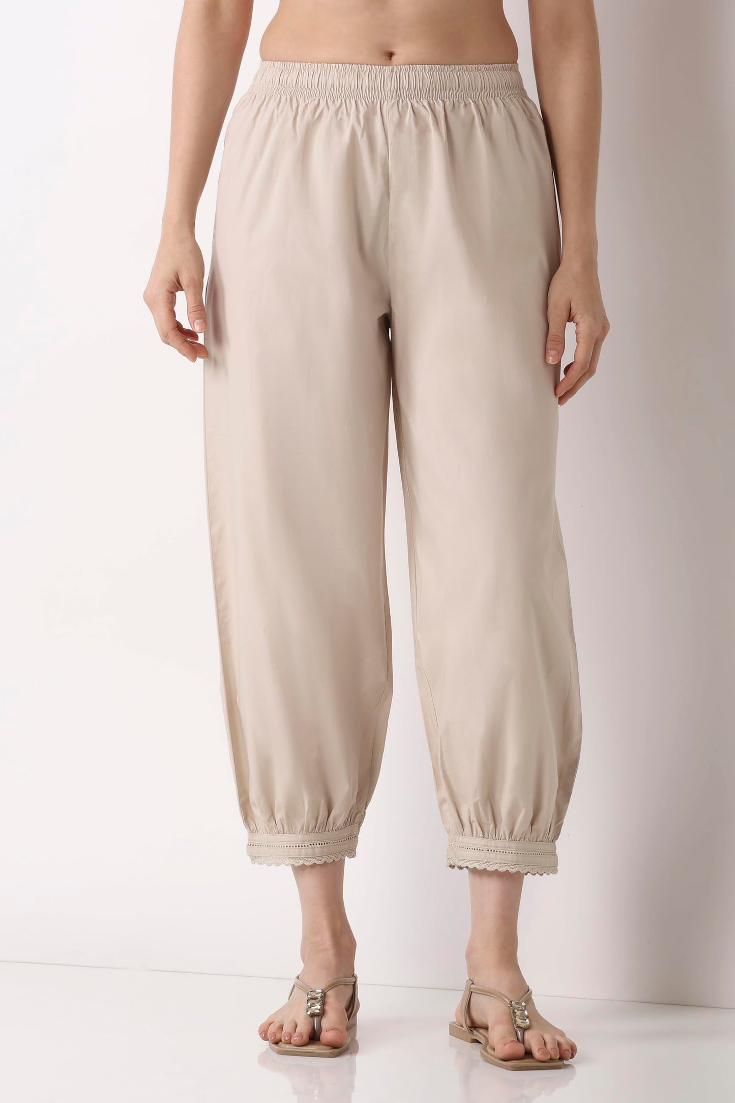 Biba Women Light Beige Cotton Salwar Pants_XL