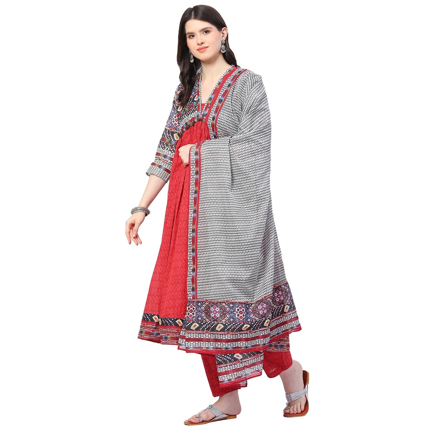 BIBA WOMEN PRINTED ANARKALI SALWAR KURTA DUPATTA(SKDIKAT STO8991_MAROON_42)