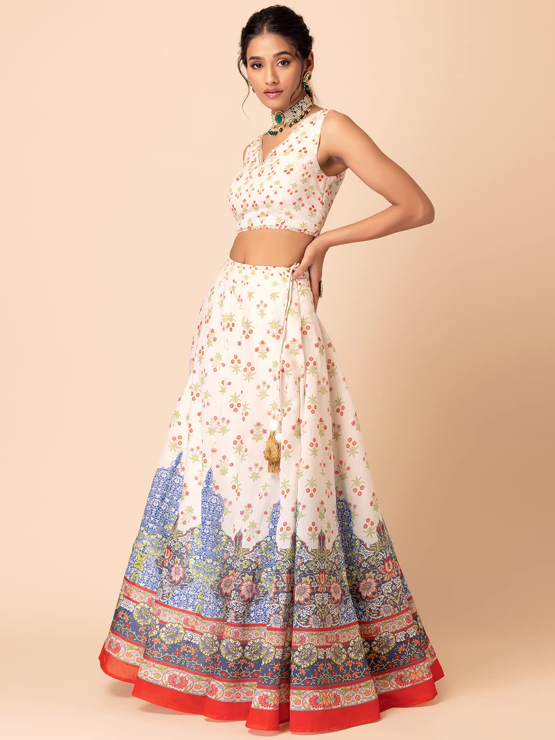 Indya X Samant Chauhan White Floral Print Lehenga With Blouse And Dupatta (Set of 3)