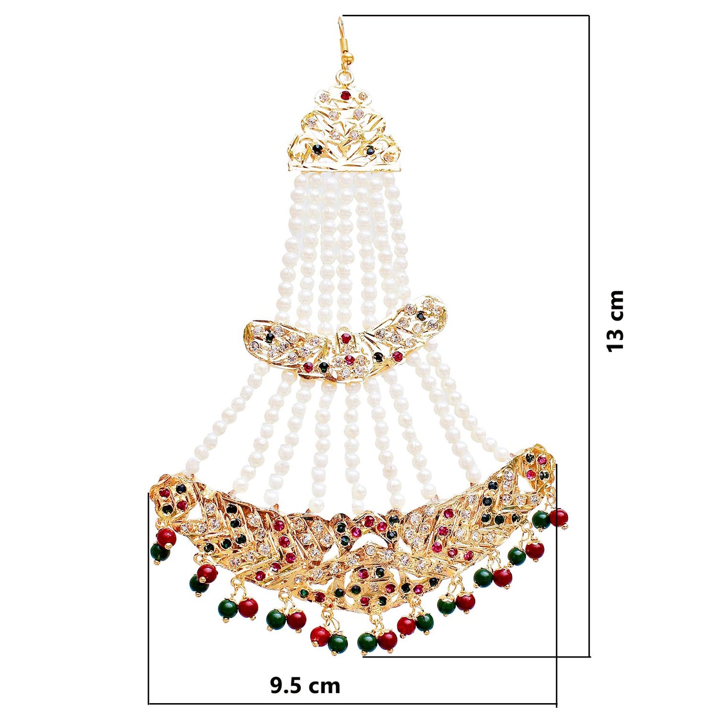 Lucky Jewellery White Magenta Green Stone Multilayered Pearl Kundan Passa for Women (660-CKN-C194-RG)