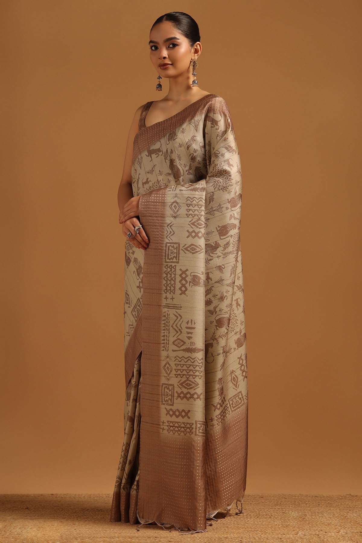 Soch Womens Beige Tussar Warli Saree