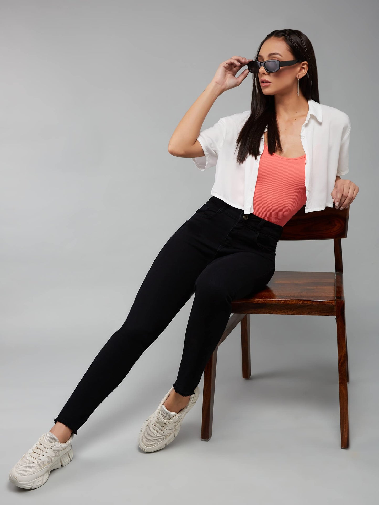 Dolce Crudo Women's Skinny Fringed Detailing High Rise Cropped Stretchable Denim Jeans (DOAW18DEN02-76-380-38, Jet Black, 38)