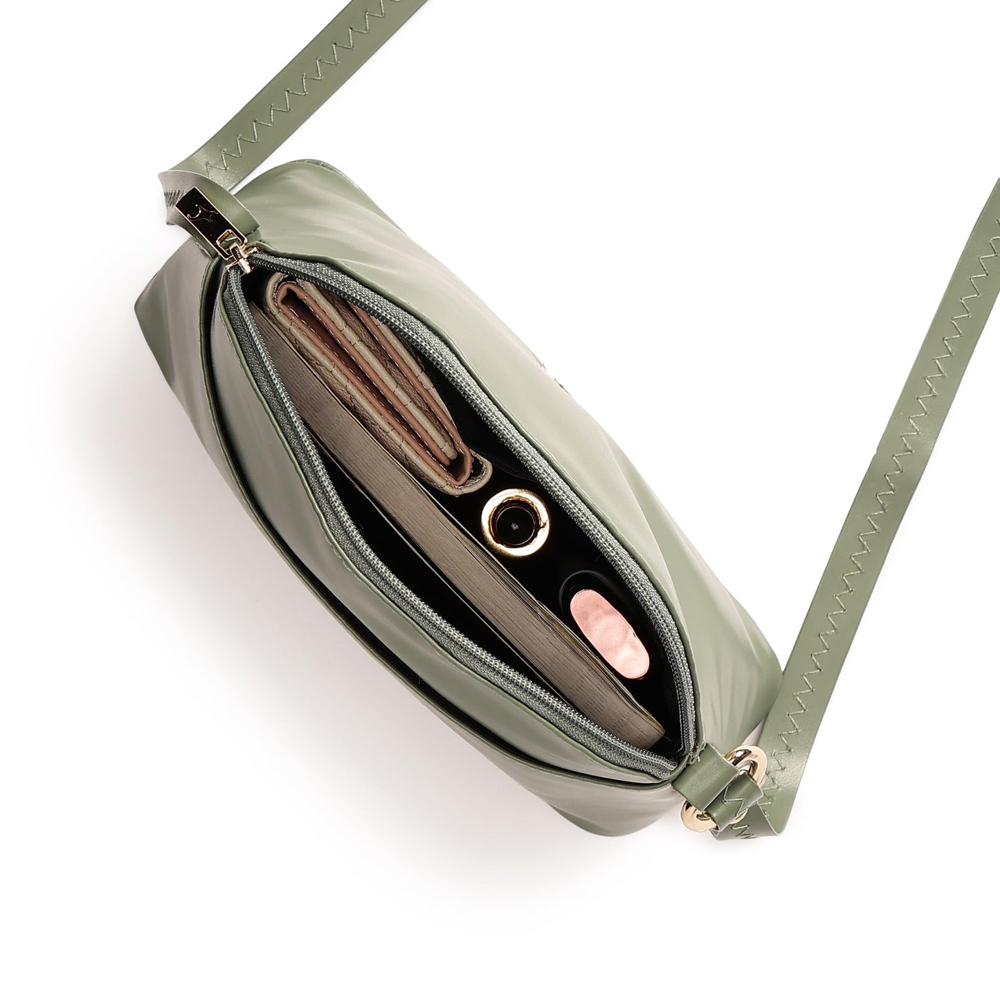 Fastrack Sling Bag | Faux Leather Sling With Adjustable Belt and Quick Access Pocket | Zip Closure and Spacious Interior | Trendy Women's Handbags, Green