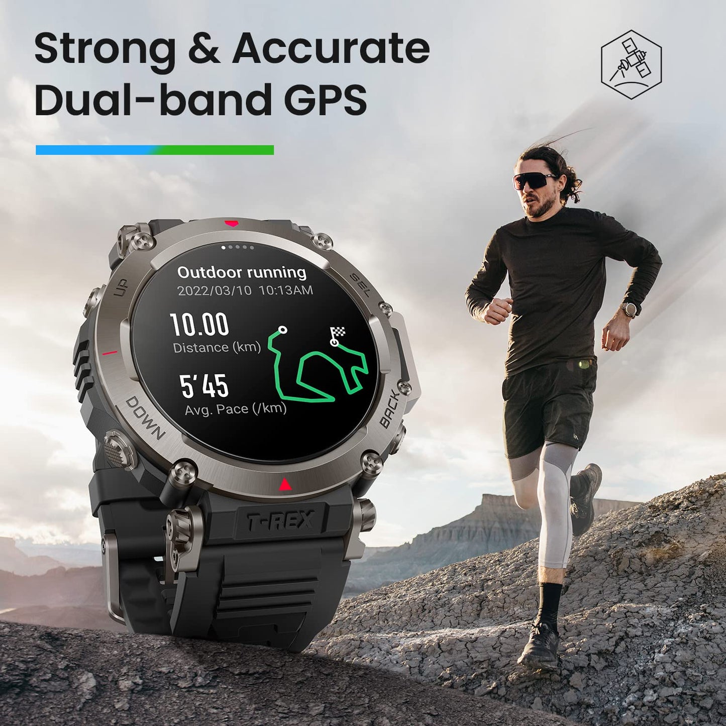 Amazfit T-Rex Ultra 47mm Smart Watch, Dual-Band GPS, Route Import & Navigation, 6 Satellite Positioning Systems,-30℃ Ultra-Low Temperature Operation, Rugged Outdoor Military-Grade Smartwatch (Black)