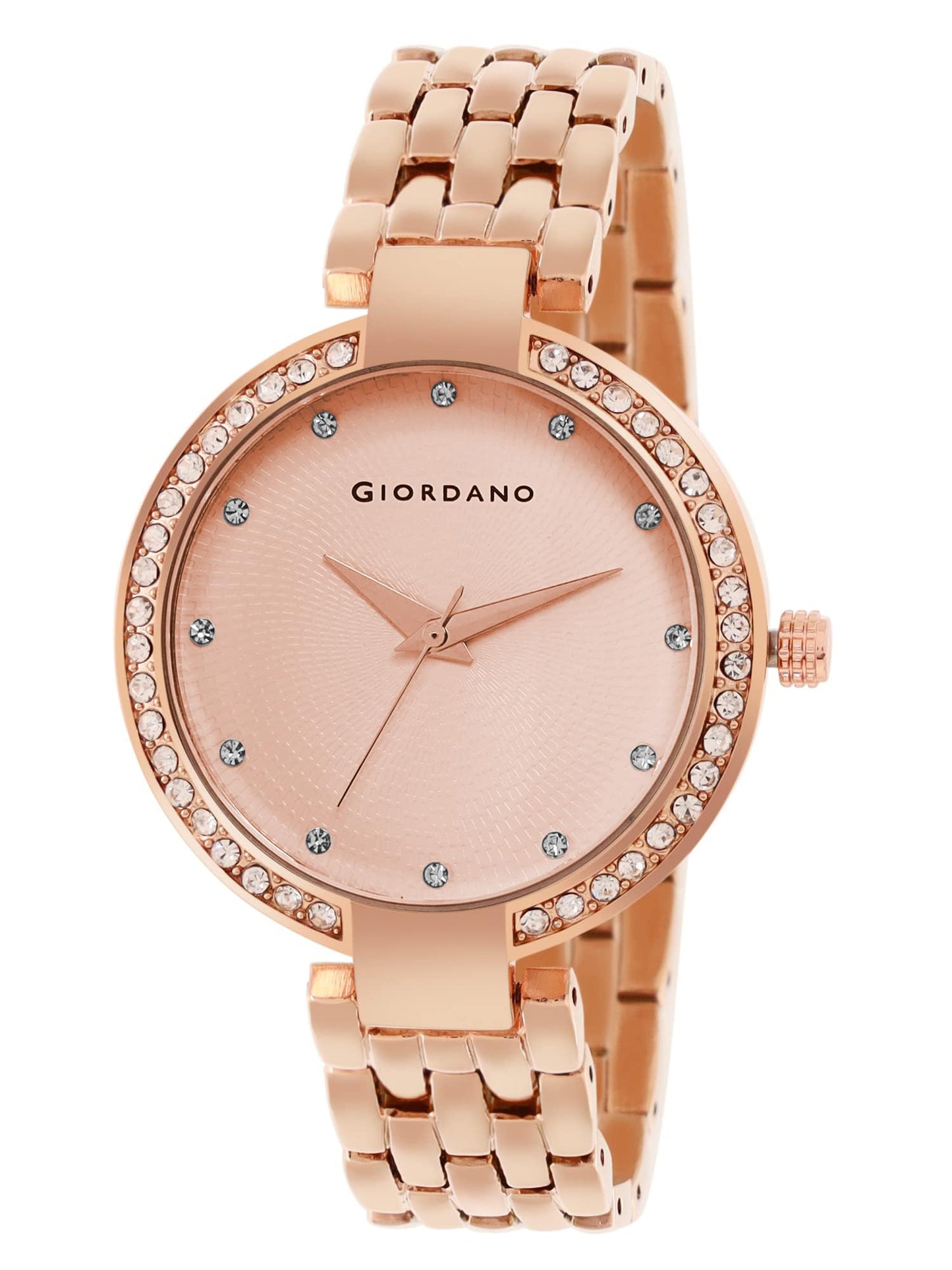 Giordano Fashionista Analogue Watch for Women Stylish Metal Strap, Diamond Studded Dial Ladies Wrist Watch 3 Hand, Ideal Gift for Female - GD-2141 (Full Rose Gold)