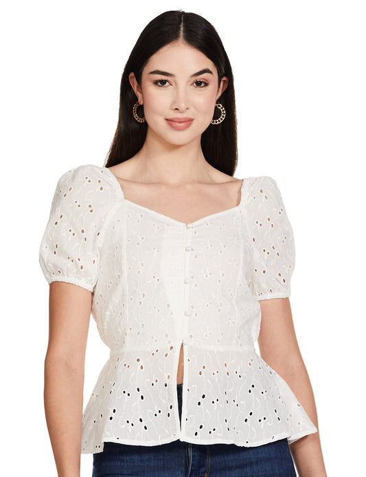 Max Cotton Women's Regular Fit T-Shirt (SU23WTOP05IVORY_Ivory, Medium