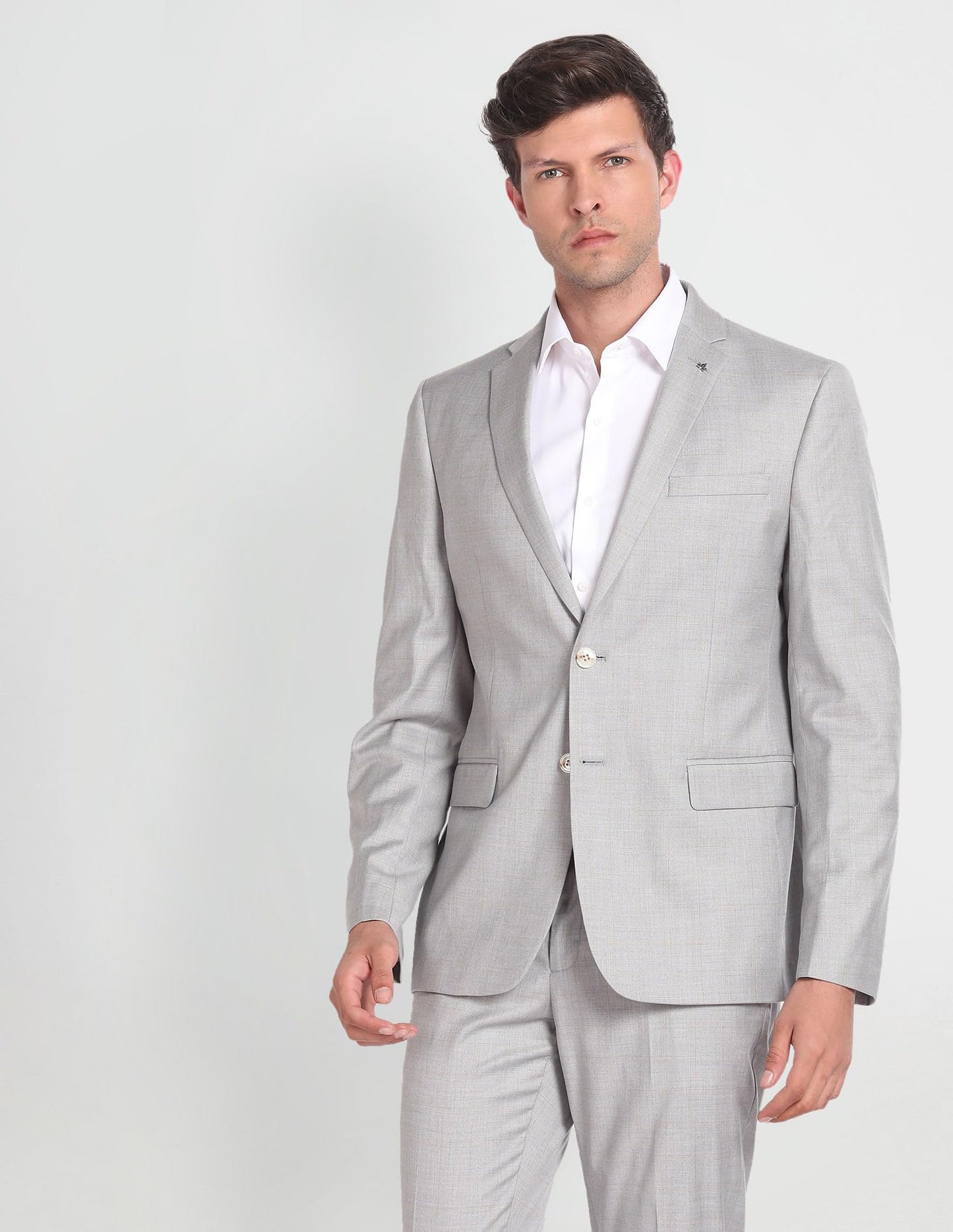 Arrow Men's Polyester Single Breasted Business Suit Pants Set (ARAGSU5590_Grey