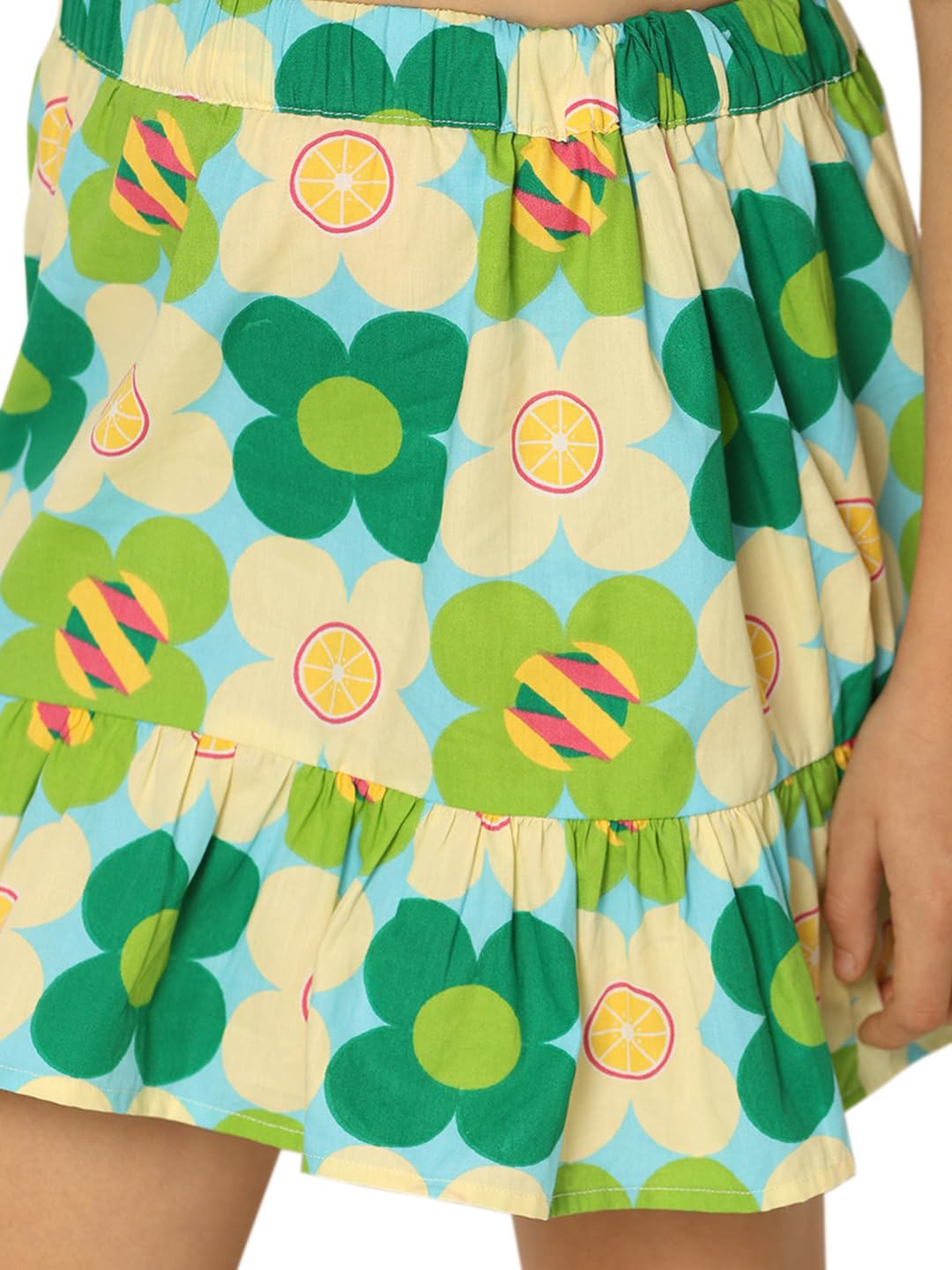 VERO MODA Girls Cotton Green A-Line Skirt