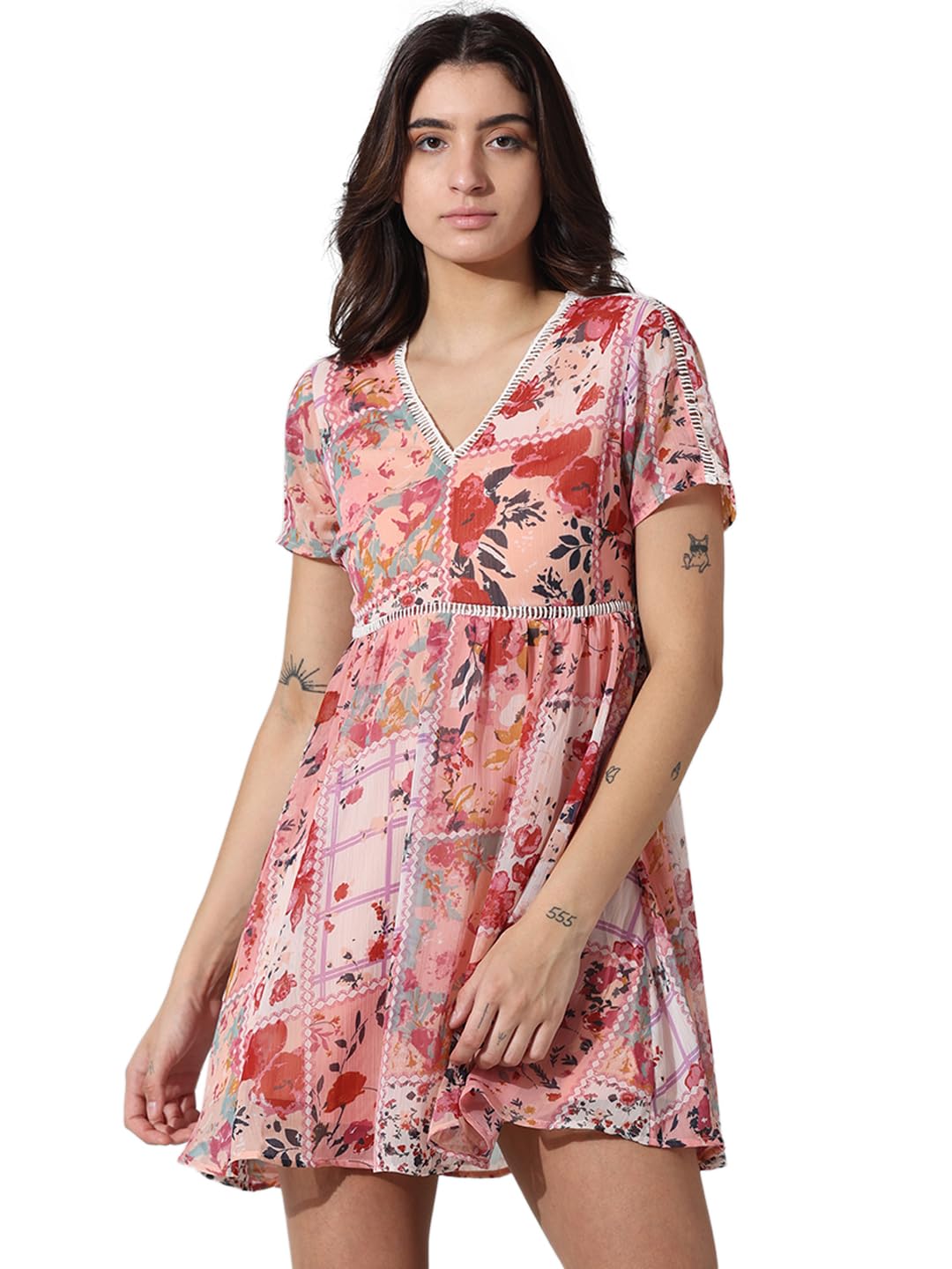 ONLY Women Printed Polyester Above Knee Pink A-line Dress