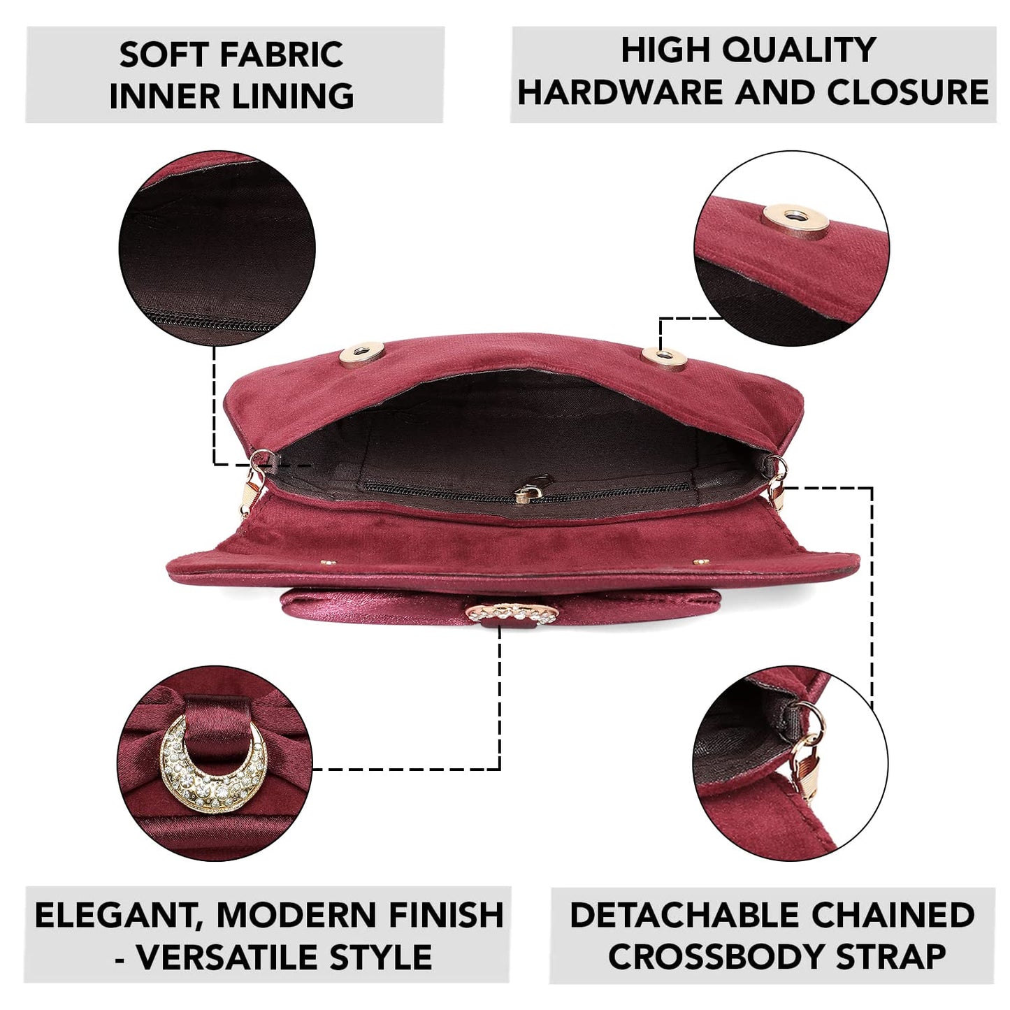 Peora Maroon Clutch Purses for Women Handmade Evening Handbag Stylish Bridal Fashion Clutch Bag for Girls (C131M)