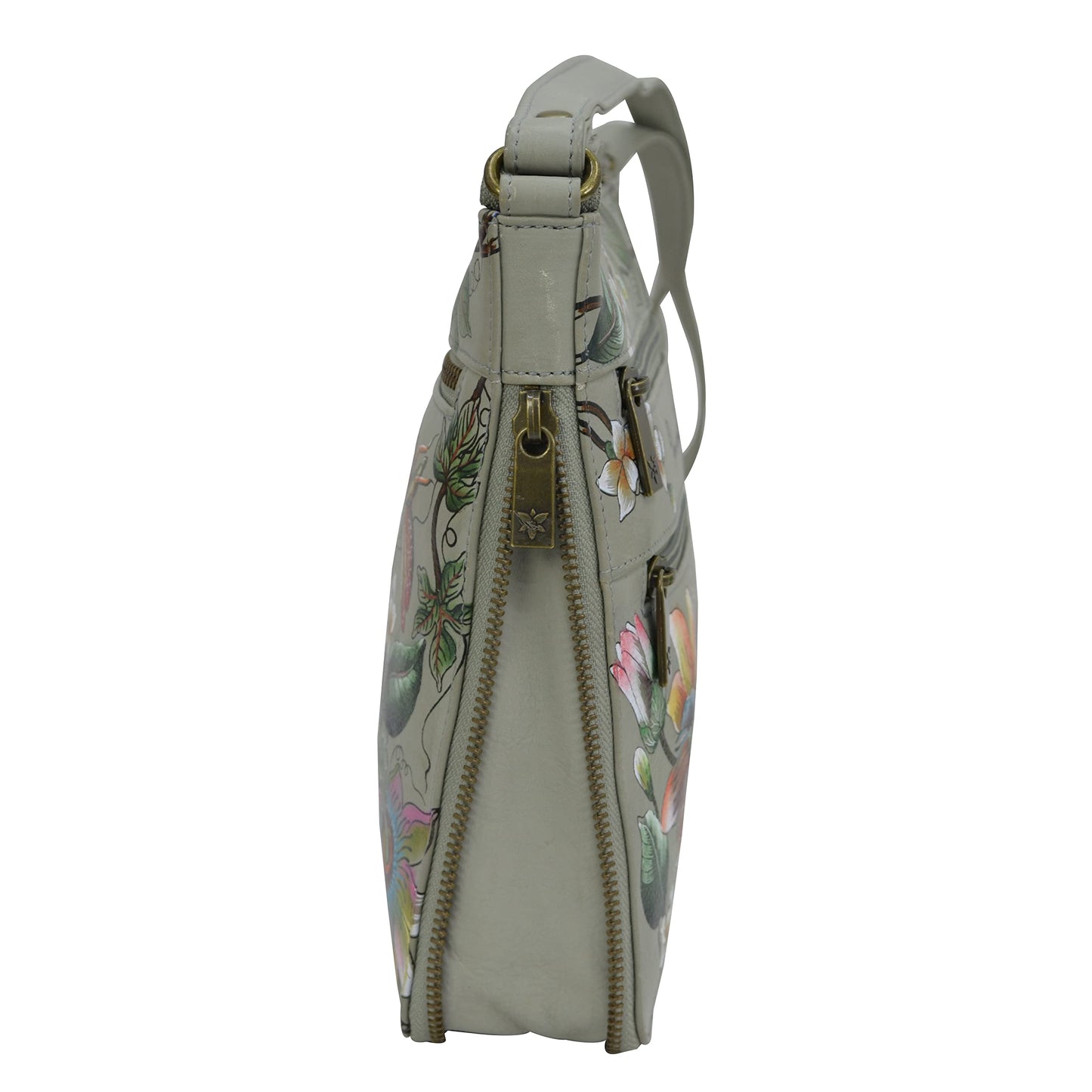 Anuschka Women’s Hand Painted Genuine Leather Expandable Travel Crossbody - Floral Passion