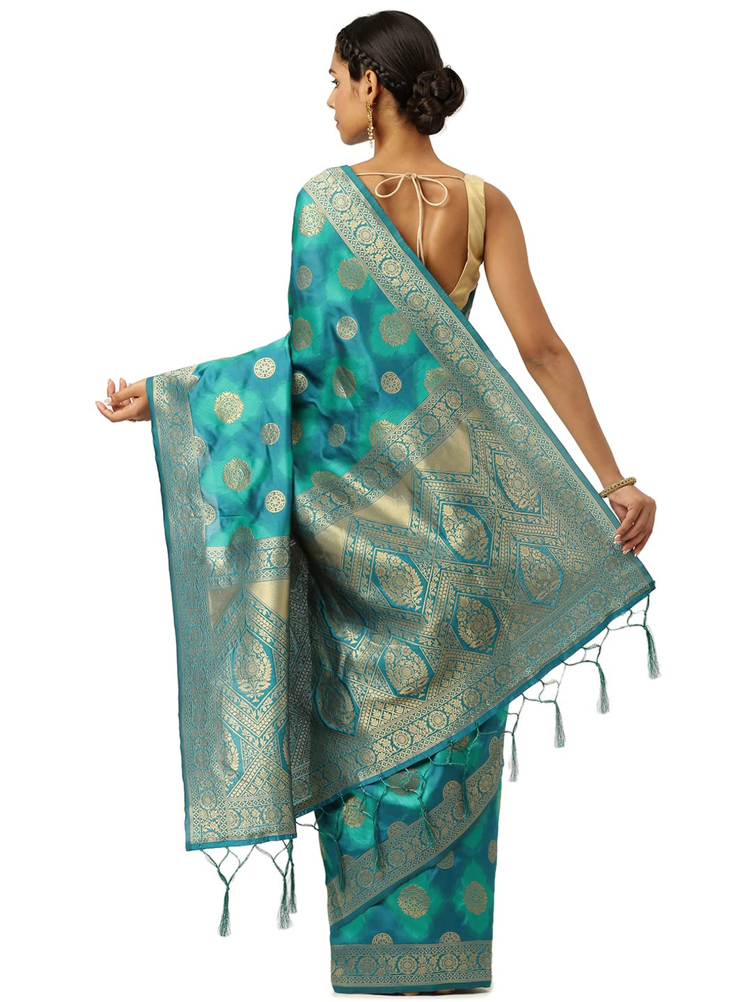 KARAGIRI Womens Banarasi Silk Blue Saree With Blouse Piece