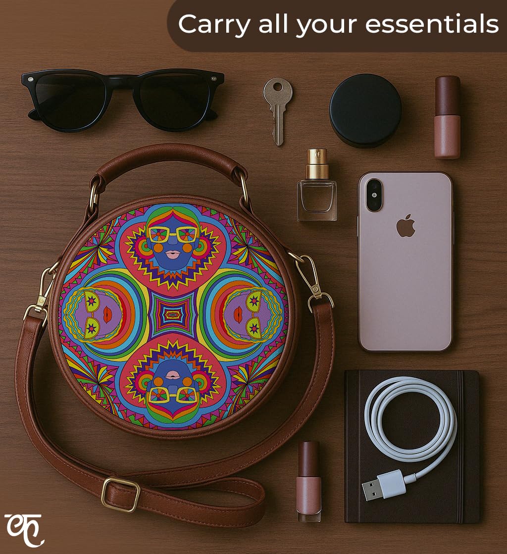 Kalankit Round Sling For Women | Girls Crossbody Bags | Side Bags With Adjustable Strap | Travel Box Sling Bags | Party People