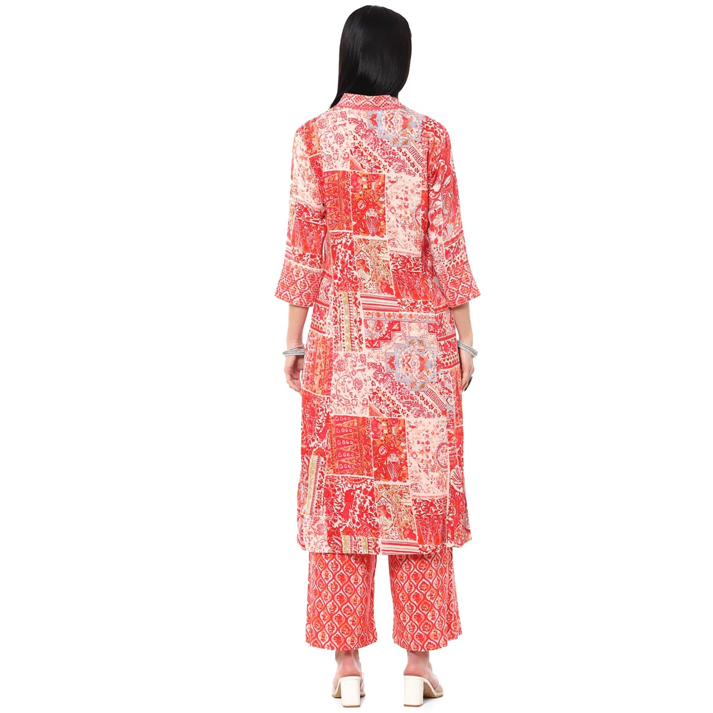 BIBA Women PRINTED STRAIGHT KURTA MIX AND MATCH(SANGANER PATCHWORK2370_FUSCHIA PINK_36)