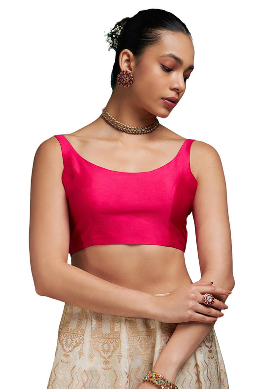 Soch Women's Art Silk Sleeveless Regular Blouse (SOBLA191031_Pink 38)