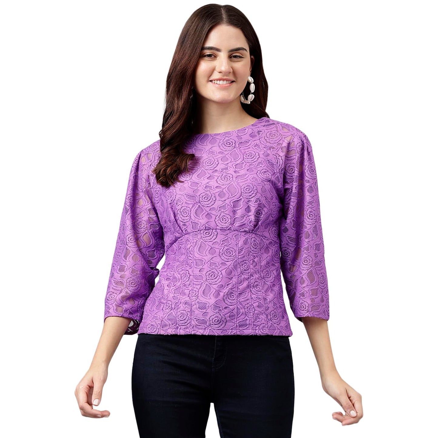 Latin Quarters Women's Lavender Solid Nylon Stretch Knit Top_M