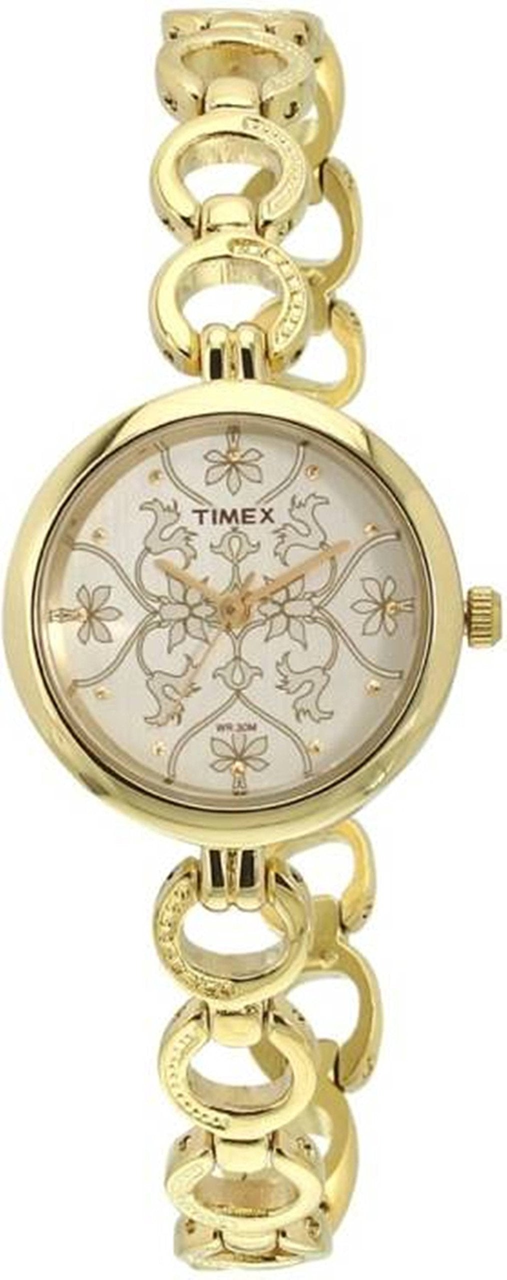 TIMEX Classics Analog Watch for Women with Champagne Round Dial & Gold Brass Bracelet Band Water Resistant Women's Wrist Watches - TWEL11414