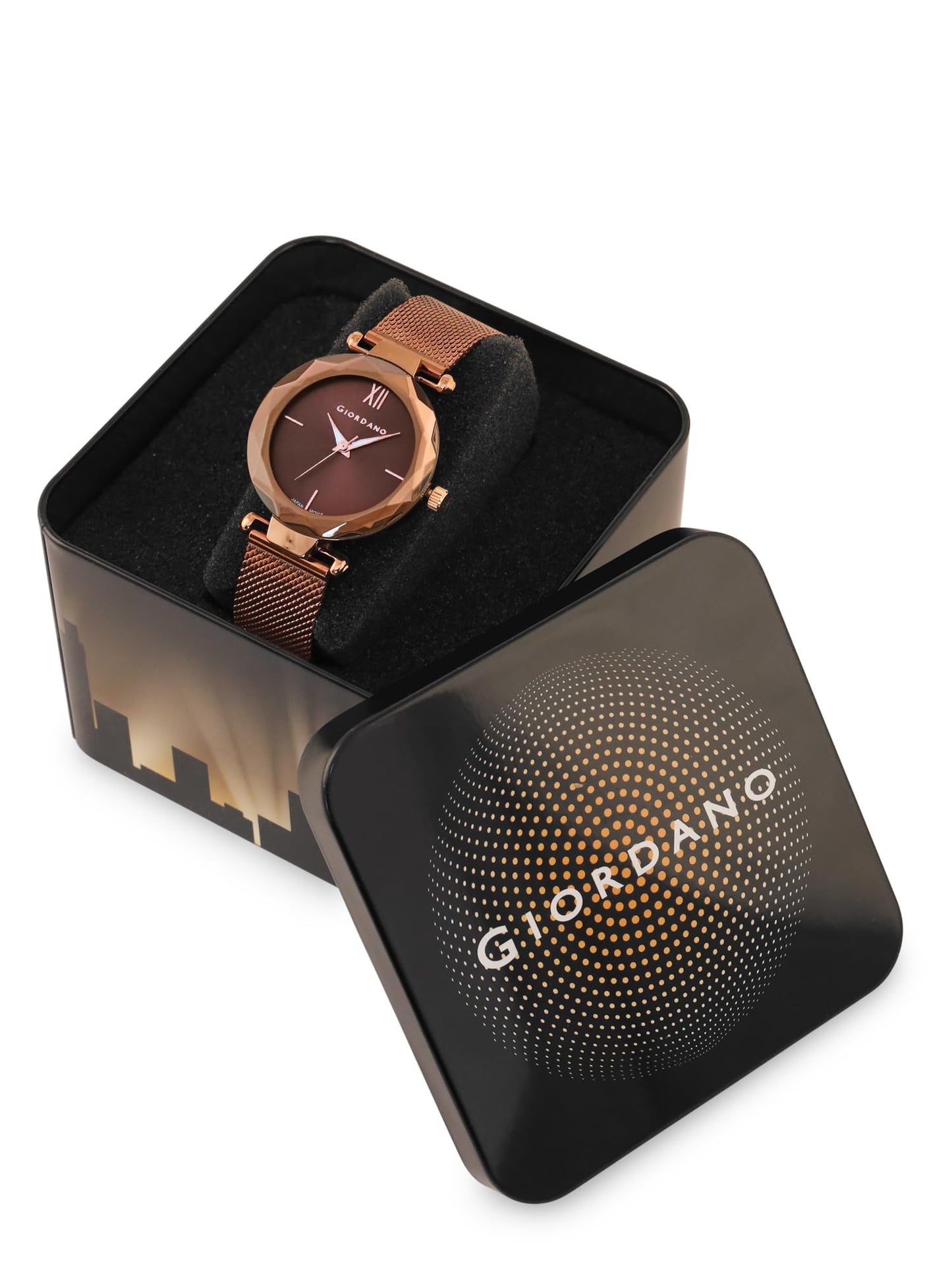 Giordano AW22 Collection Analog Watch for Women Stylish Metal Strap| 3 Hands Mechanism GZ-60042 (Brown)