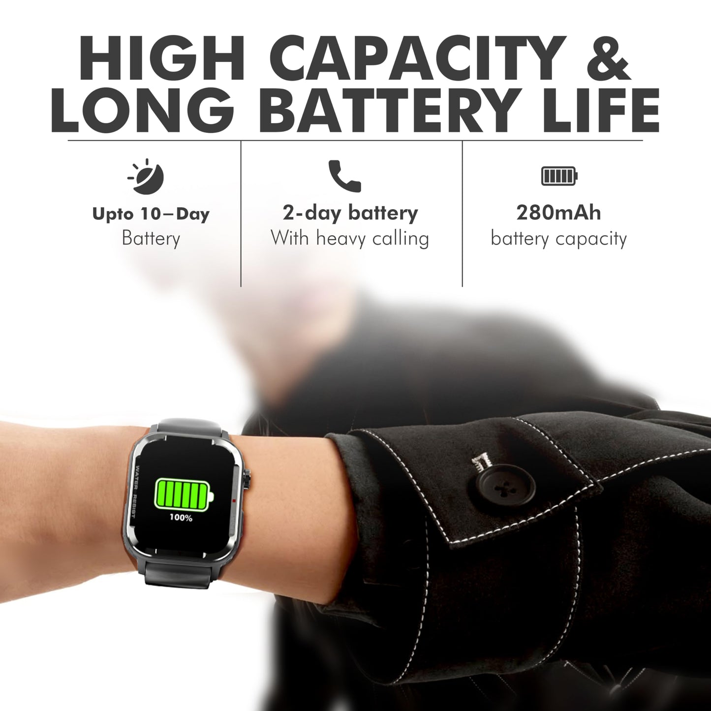 Nervfit Newly Launched Phoenix Smartwatch 1.85" NervX OLED Display, Bluetooth Calling, IP67 Waterproof, Fitness & Health Tracker with Heart Rate, SpO2, Stress & Sleep Monitoring (Midnight Black)