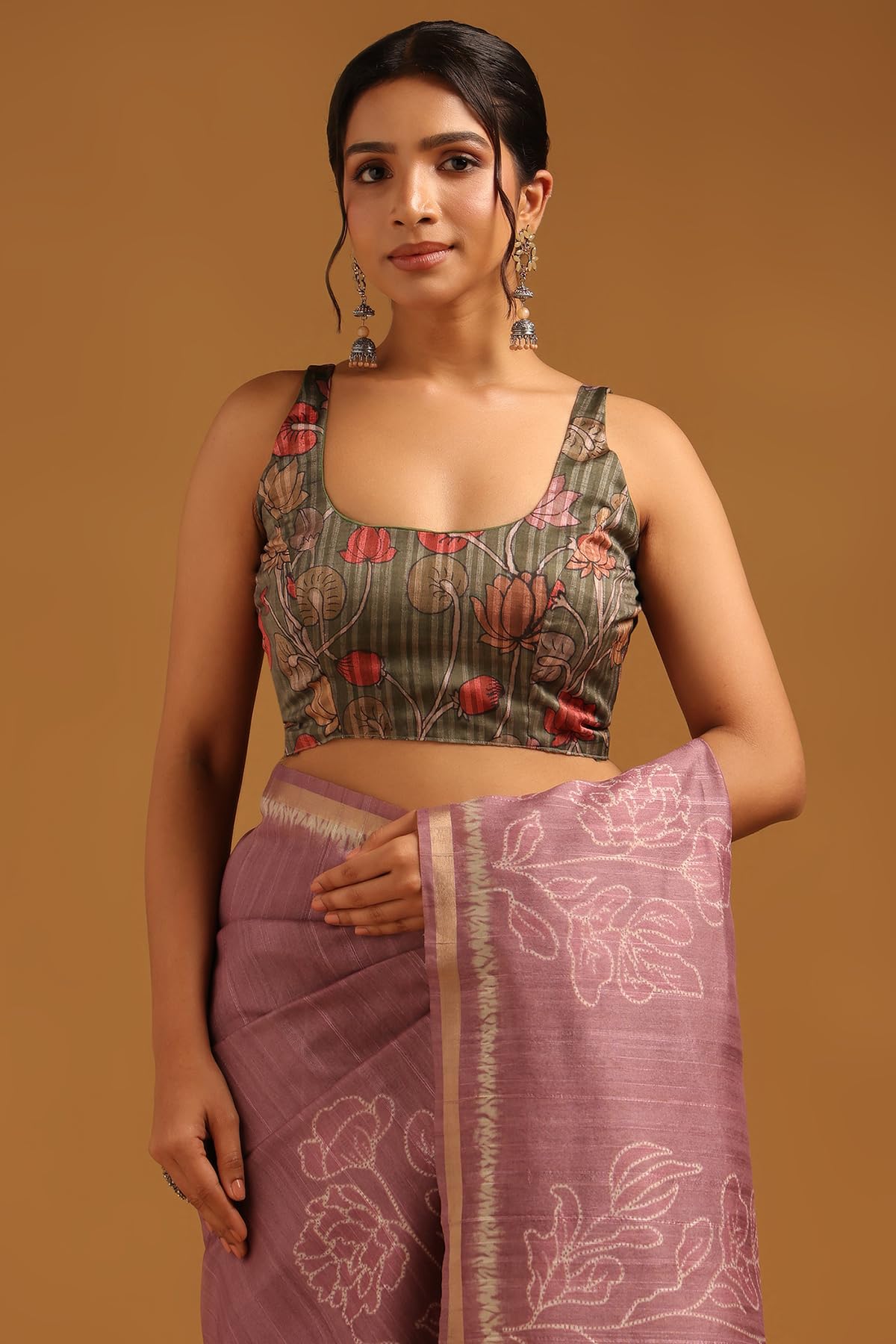 Soch Womens Onion Pink Tussar Botanical Saree