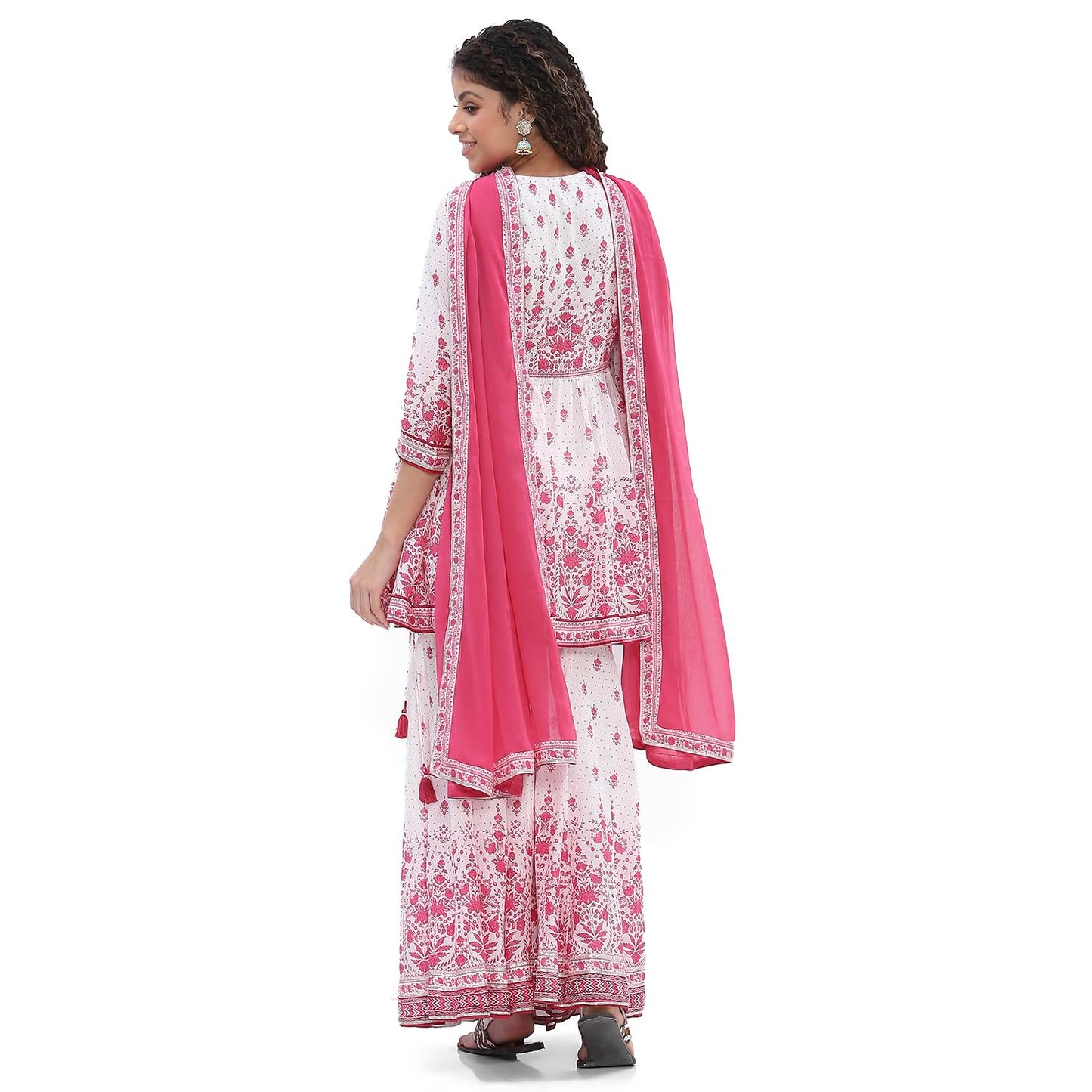 BIBA Women Cotton Floral Kurta Set (SKDCHHAP10619SS25OWHTPNK_Off-White-Pink, 2XL