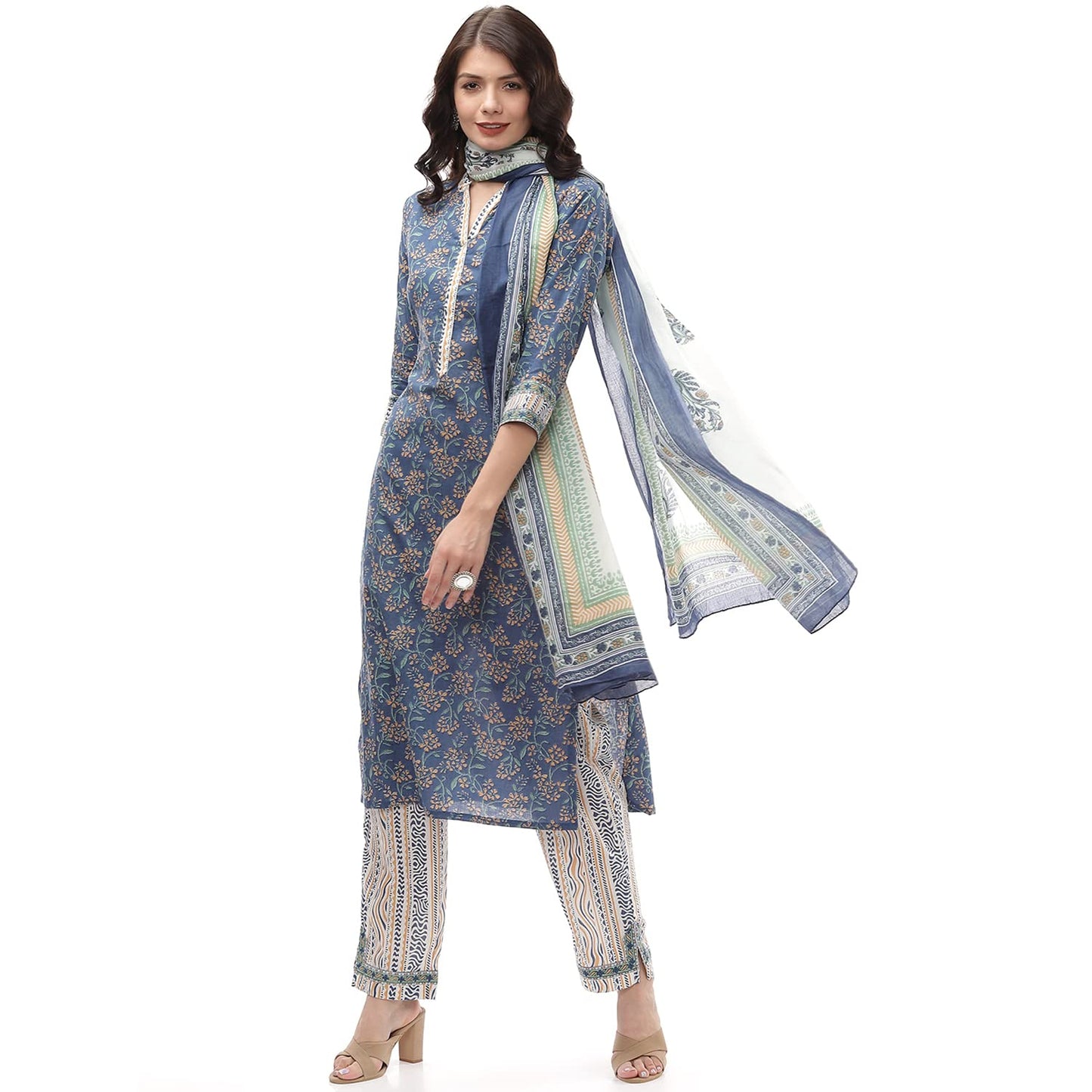 BIBA WOMEN FABRIC(RTS SO SSC1B_TURQUOISE_FREE)