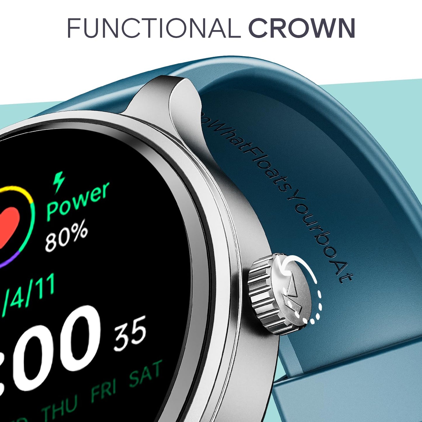 Boat Lunar Discovery Neo, 1.39" (3.5 cm) Round HD Display, Premium Metallic Finish, Animated Watchfaces, 100+ Sports Mode, Bluetooth Calling, Smart Watch for Men & Women (Ocean Blue)