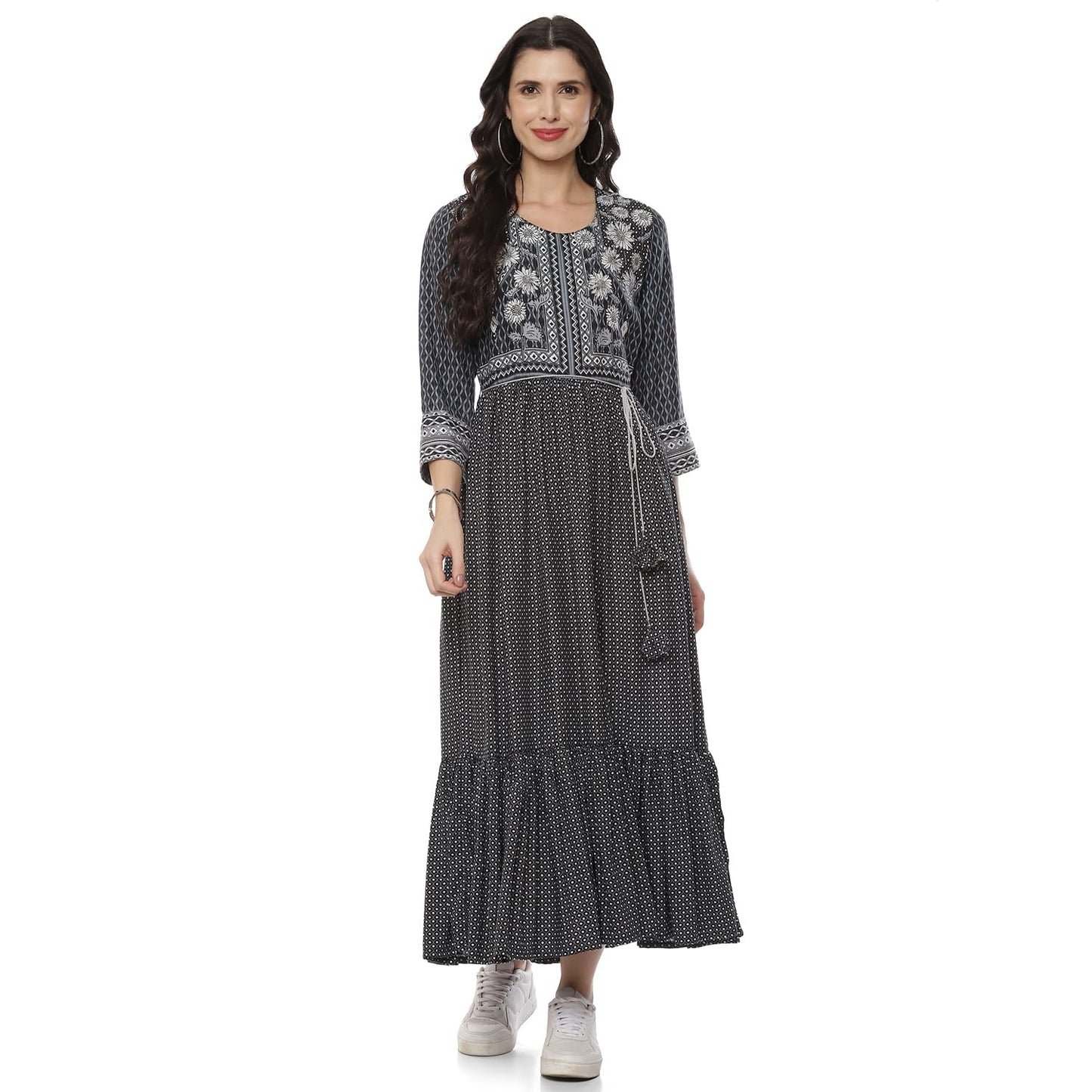 Rangriti Women's Ethnic Black Viscose Dress