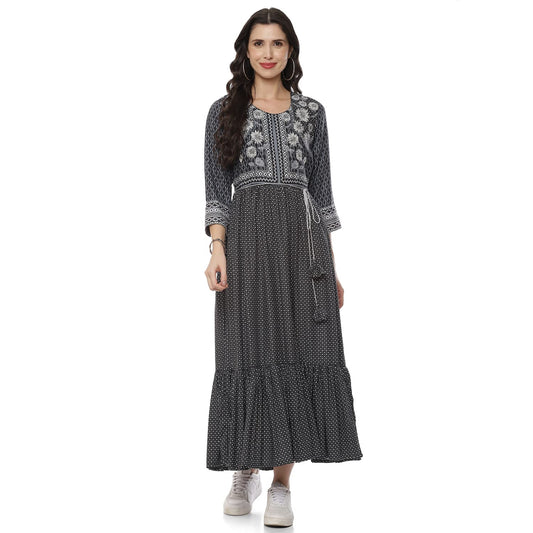 Rangriti Women's Ethnic Black Viscose Dress